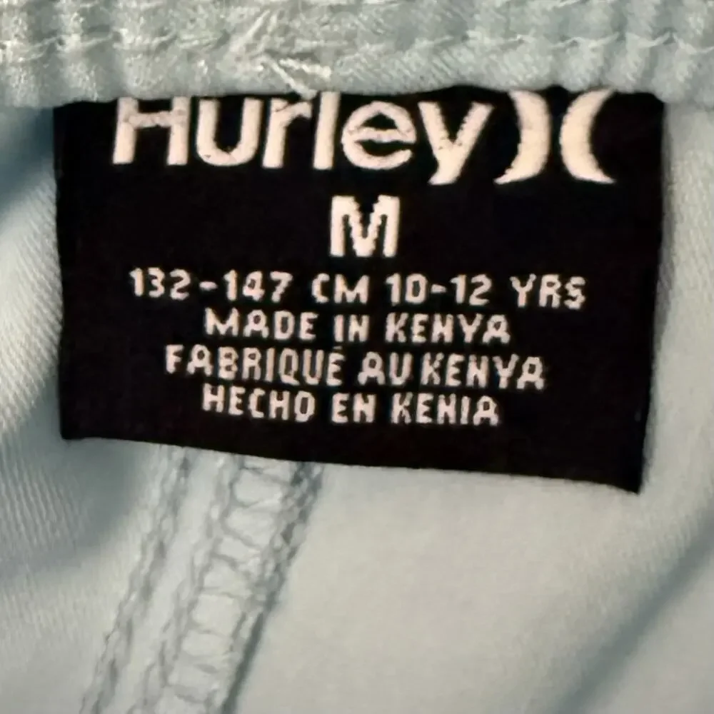 Hurley Board Shorts Boys Size Medium 10-12  Light Blue Elastic Waist 8” Inseam